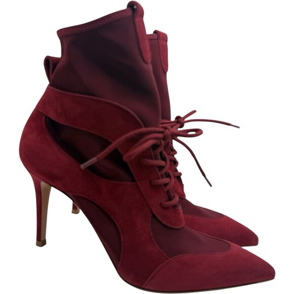 GIANVITO ROSSI Jenna Suede Paneled Stretch Knit Sock Boots In Brick Size 37 - Picture 3 of 14